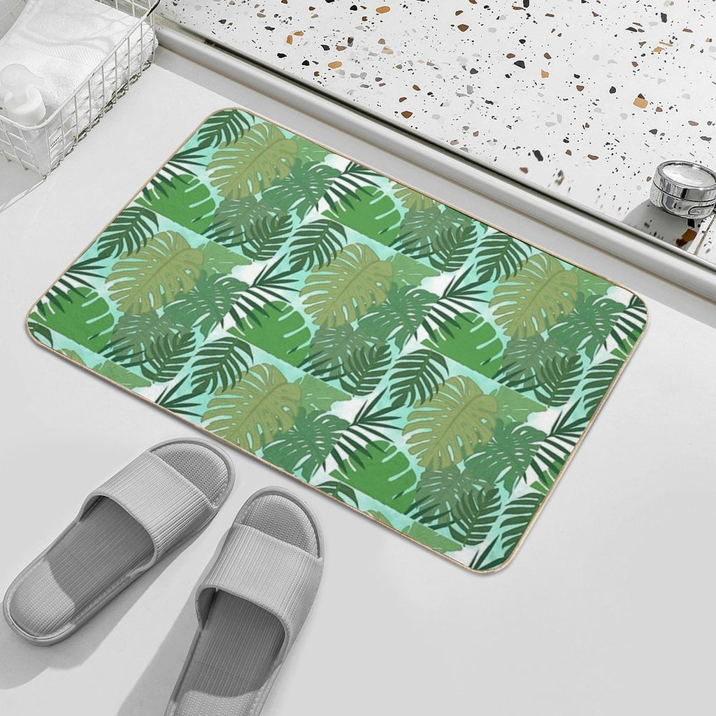 Fairy Tale Monstera Leaves in Shades of Green  Long-Lasting Bath Mat