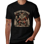 Season’s Beatings Krampus Santa Gothic Holiday Horror  Ribbed Collar T-Shirt