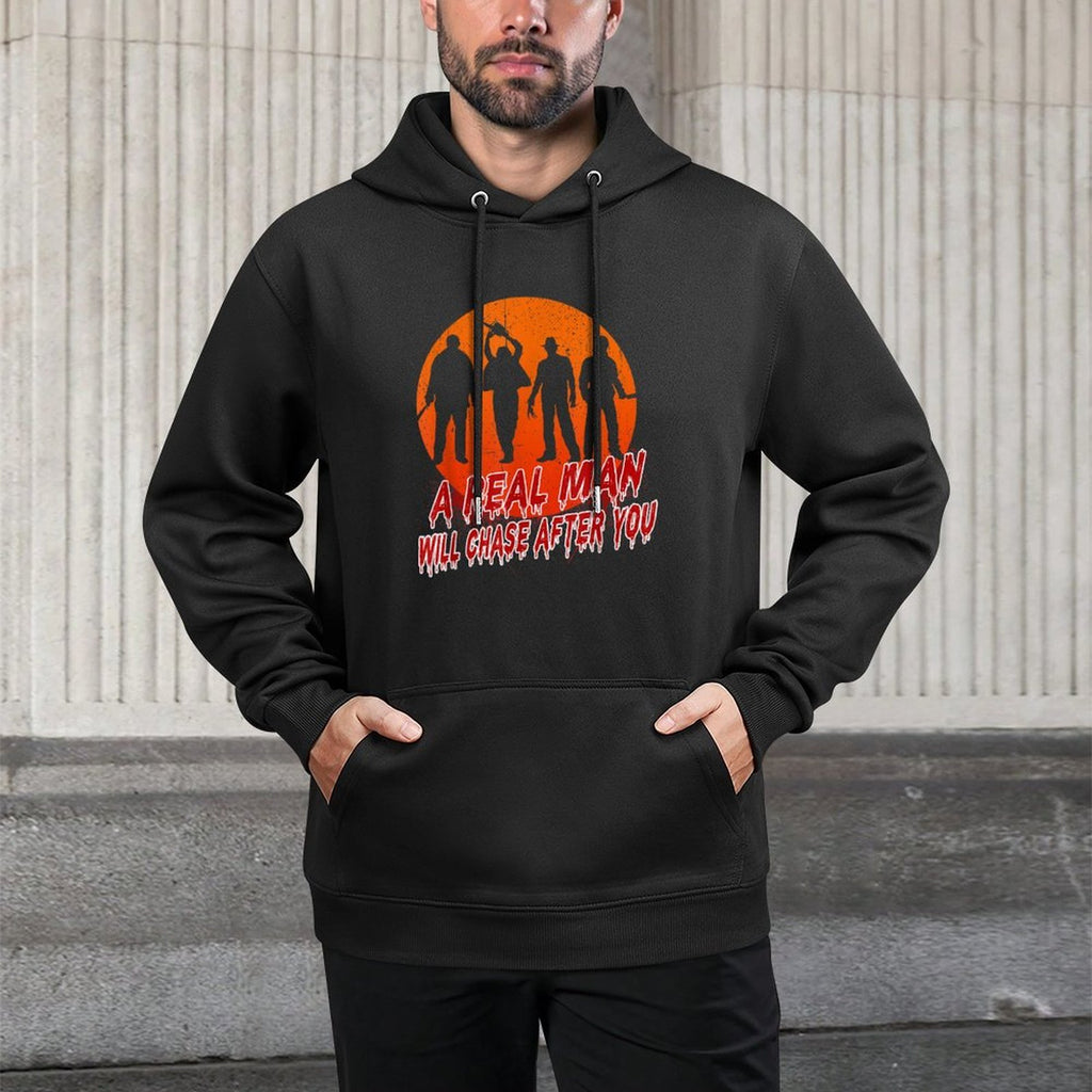 A Real Man Will Chase After You Halloween Horor Movie Retro Adjustable Hood Hoodie