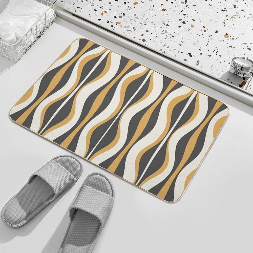 Hourglass Abstract Mid-century Modern Pattern in Charcoal Grey, Muted Mustard Gold, And Cream  Anti-Trip Bath Mat