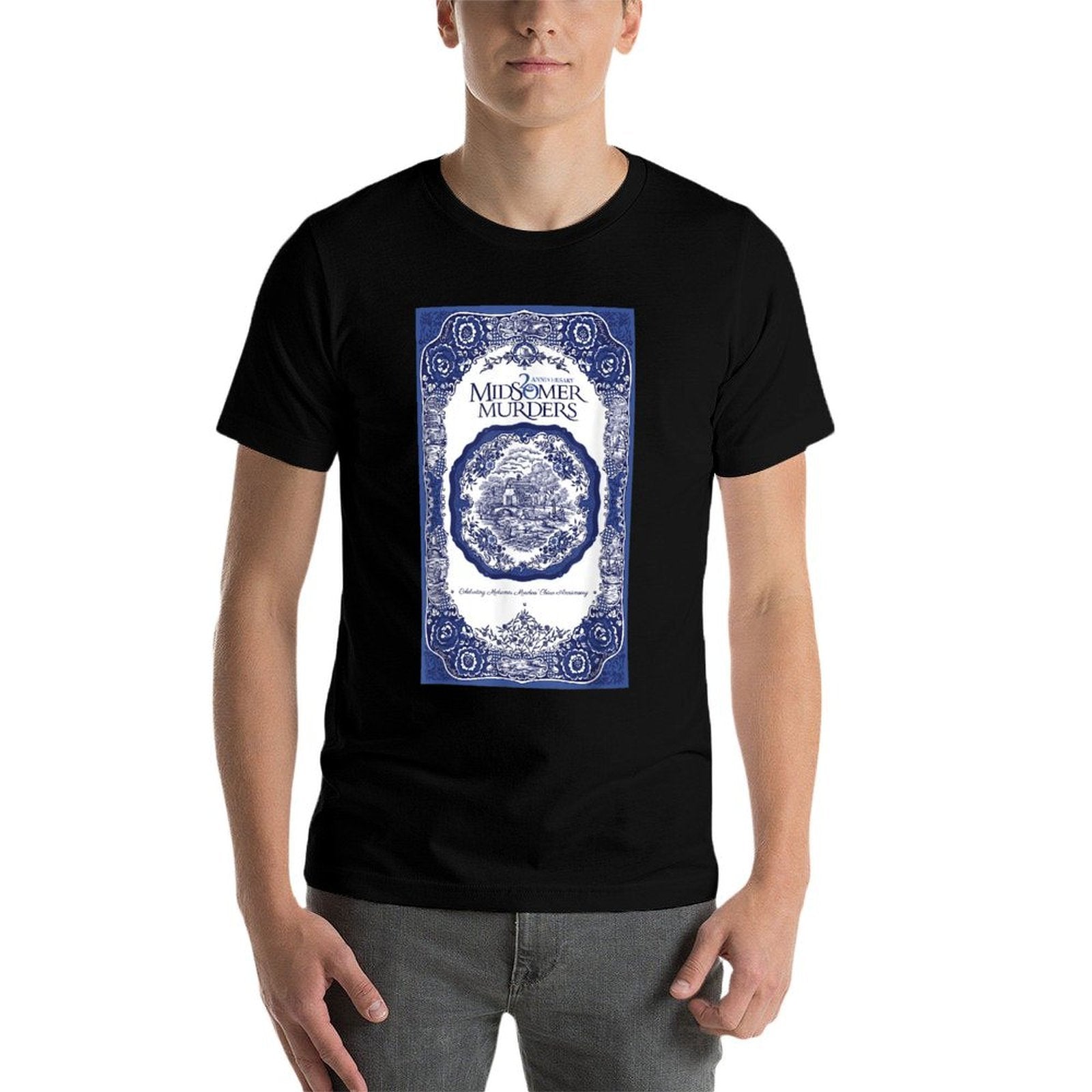 Midsomer Murders 20th Anniversary Commemoration - Blue, Unisex, Classic Fit,, Cotton 100, Small  Ribbed Collar T-Shirt