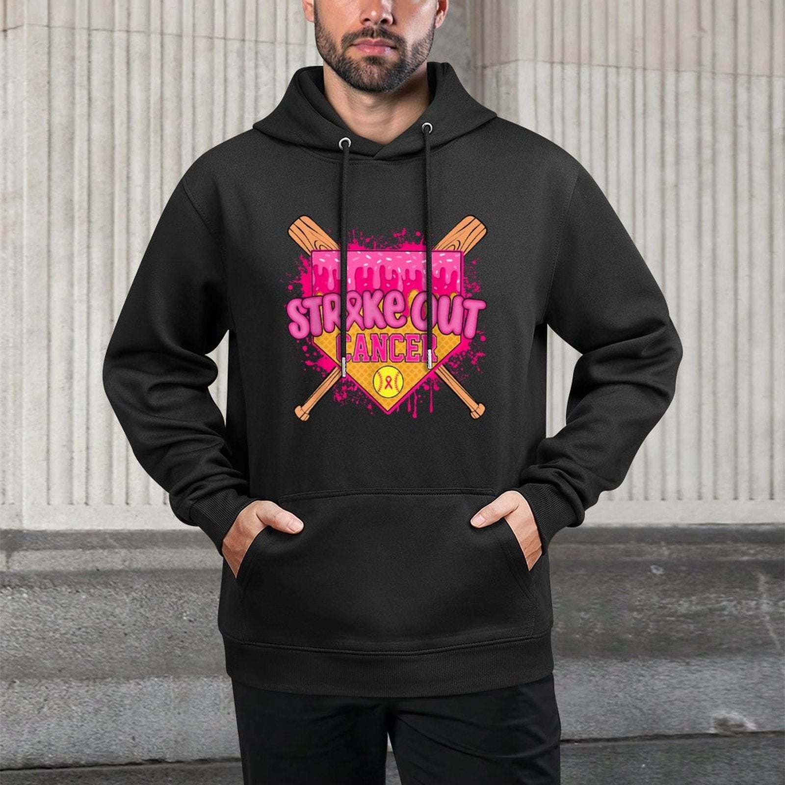 Strike Out Breast Cancer Warrior Softball Drip Home Plate All-Day Comfort Hoodie