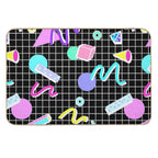 80s Retro Party Grid Design (Black BG)  Rapid-Drying Bath Mat
