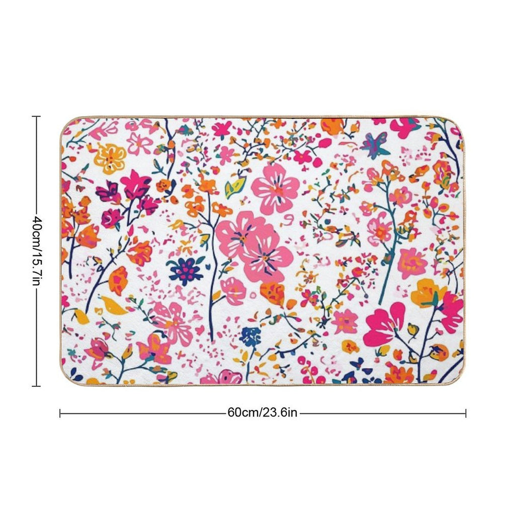 Floral Yellow And Pink Flowers Pattern  Toxin-Free Bath Mat
