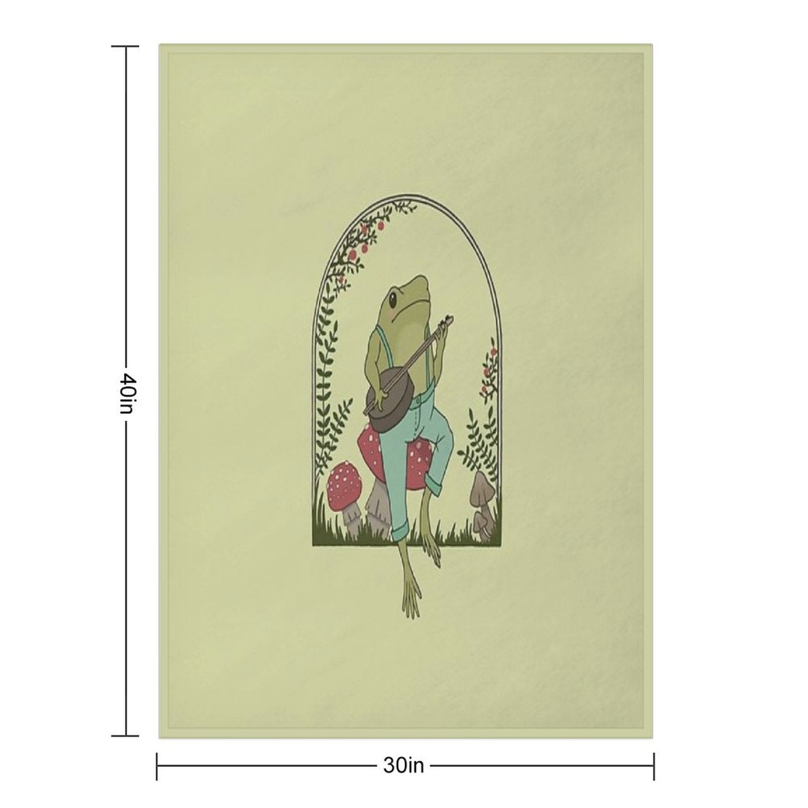 Cottagecore Aesthetic Frog Playing Banjo on Mushroom Cute Vintage Goblincore Farmer Toad in Garden, Emo Grunge Fairycore Plush Throw Blanket