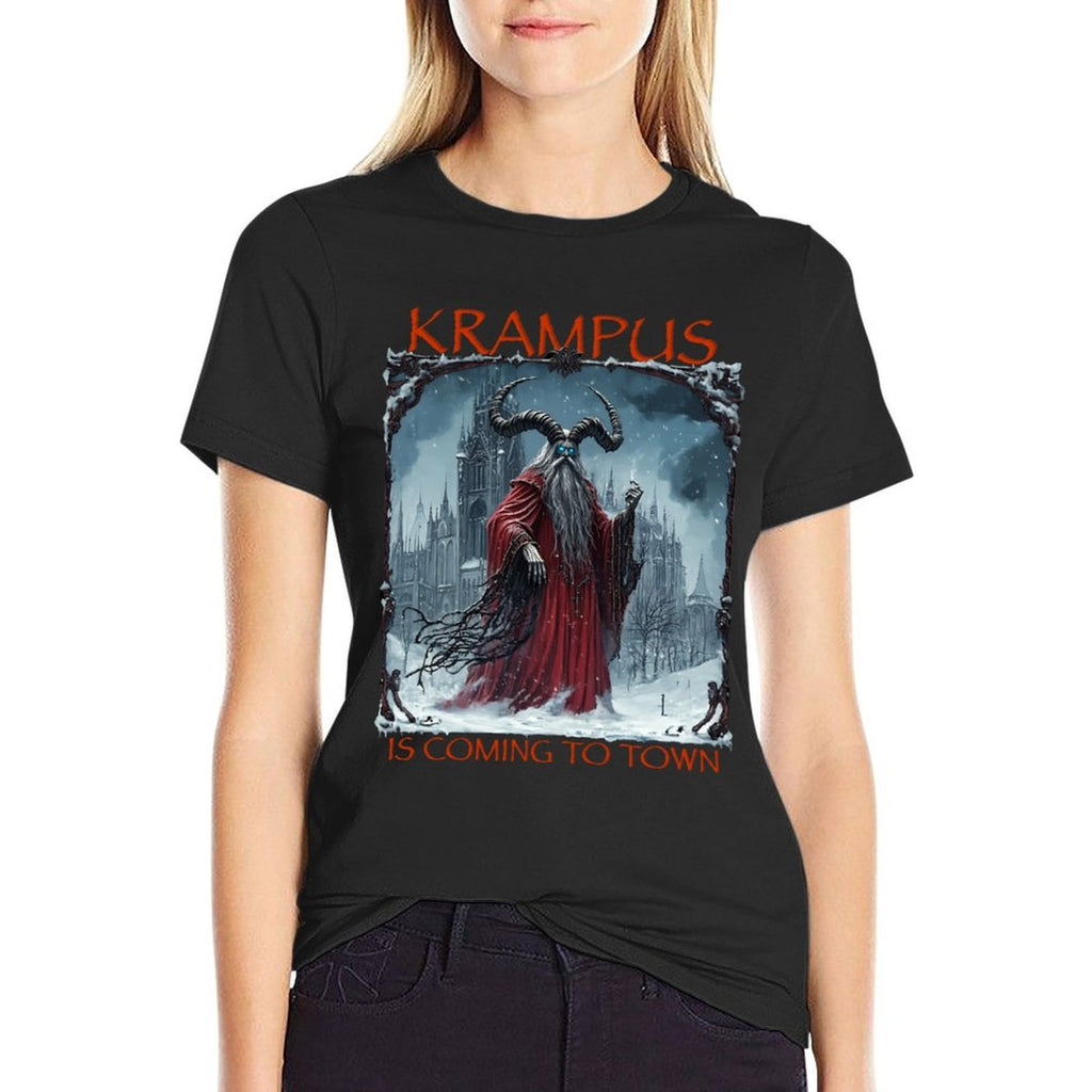 Christmas Xmas Horror Costume Krampus Is Coming To Town  Heathered Texture T-Shirt