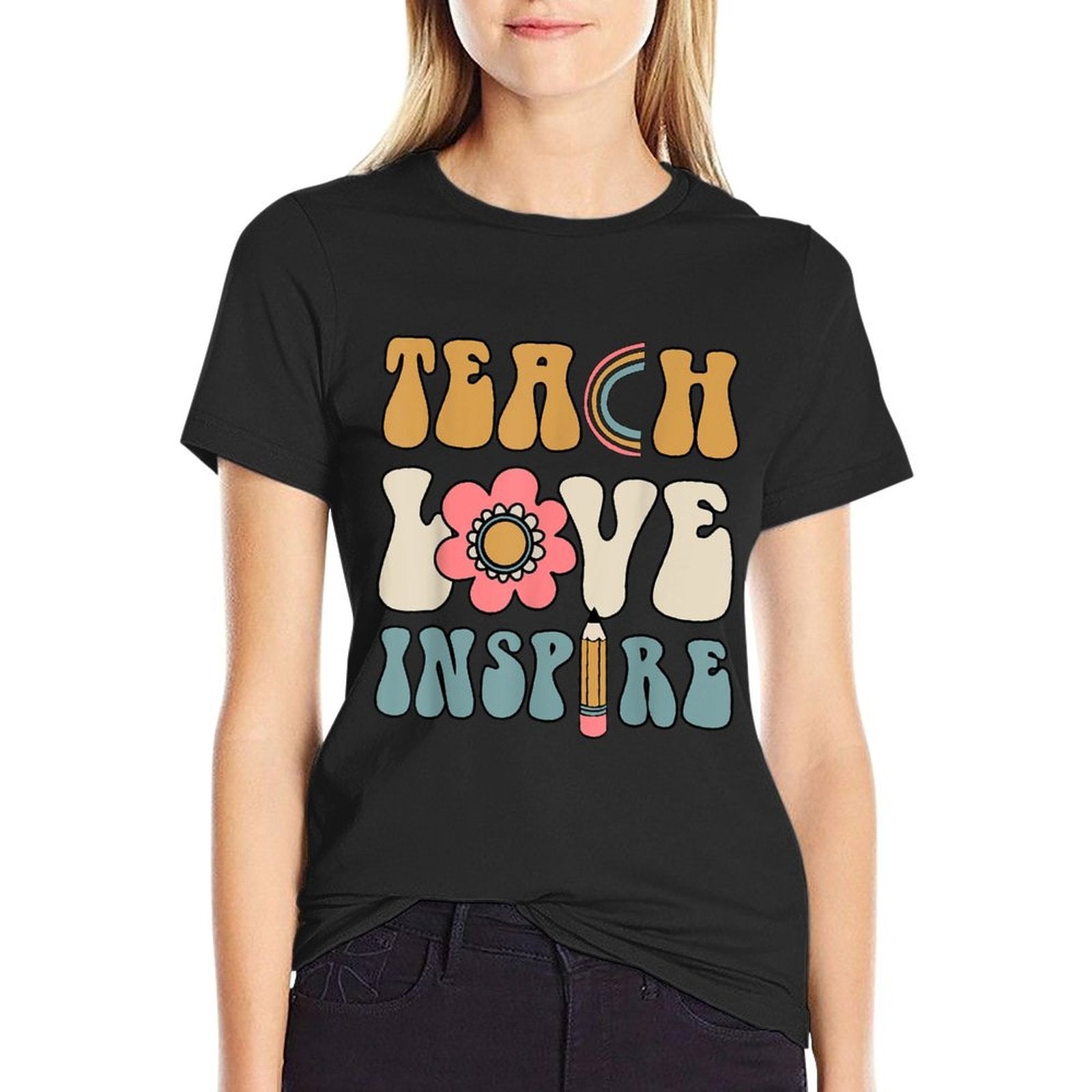 TEACH LOVE INSPIRE Back to School Cute Teacher Men Women  Breathable T-Shirt