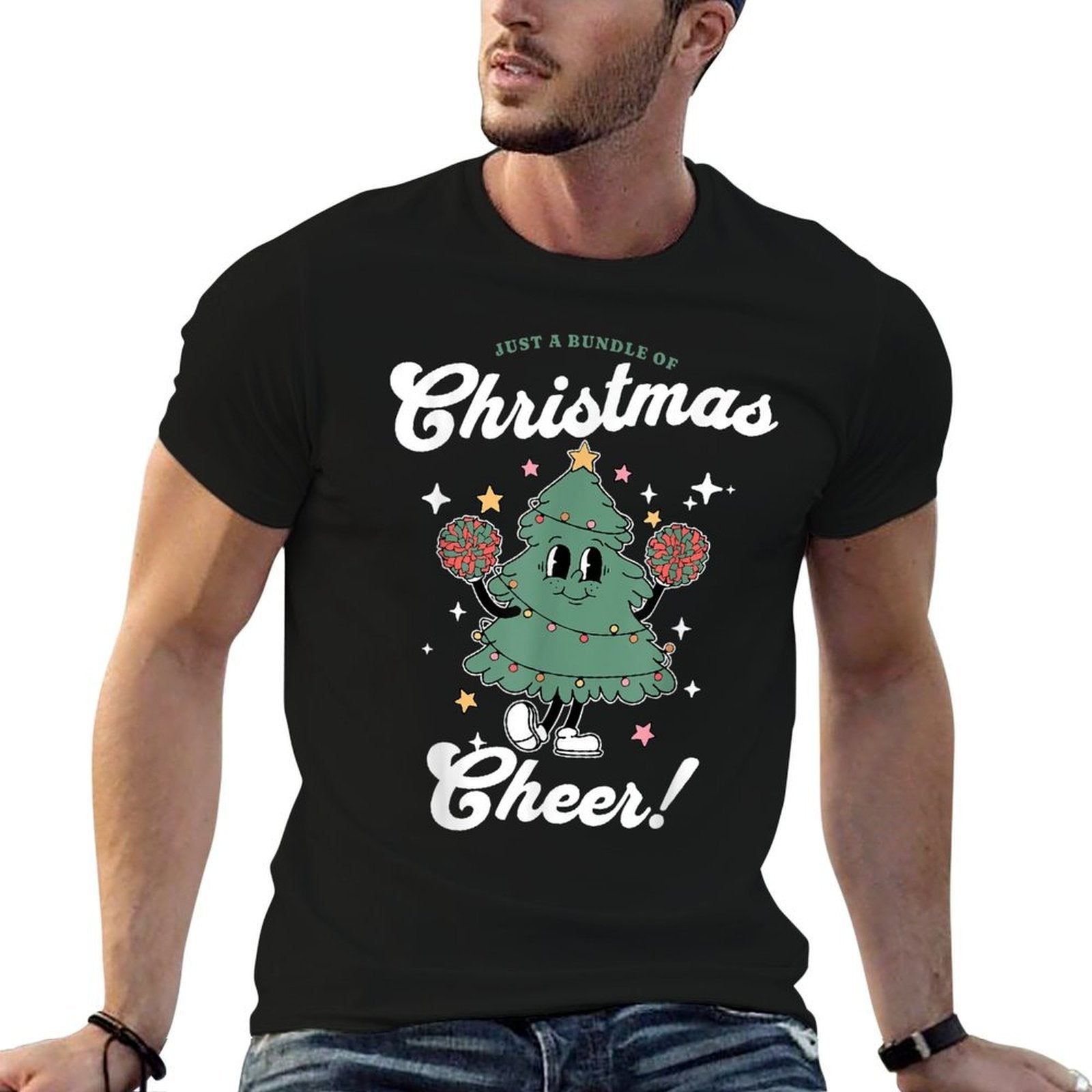 Cheerleader Cute Christmas Tree Cheerleading Womens Unisex-Adults, Girls Black Small Classic Fit Crew Neck Christmas Tree Holida  Soft T-Shirt