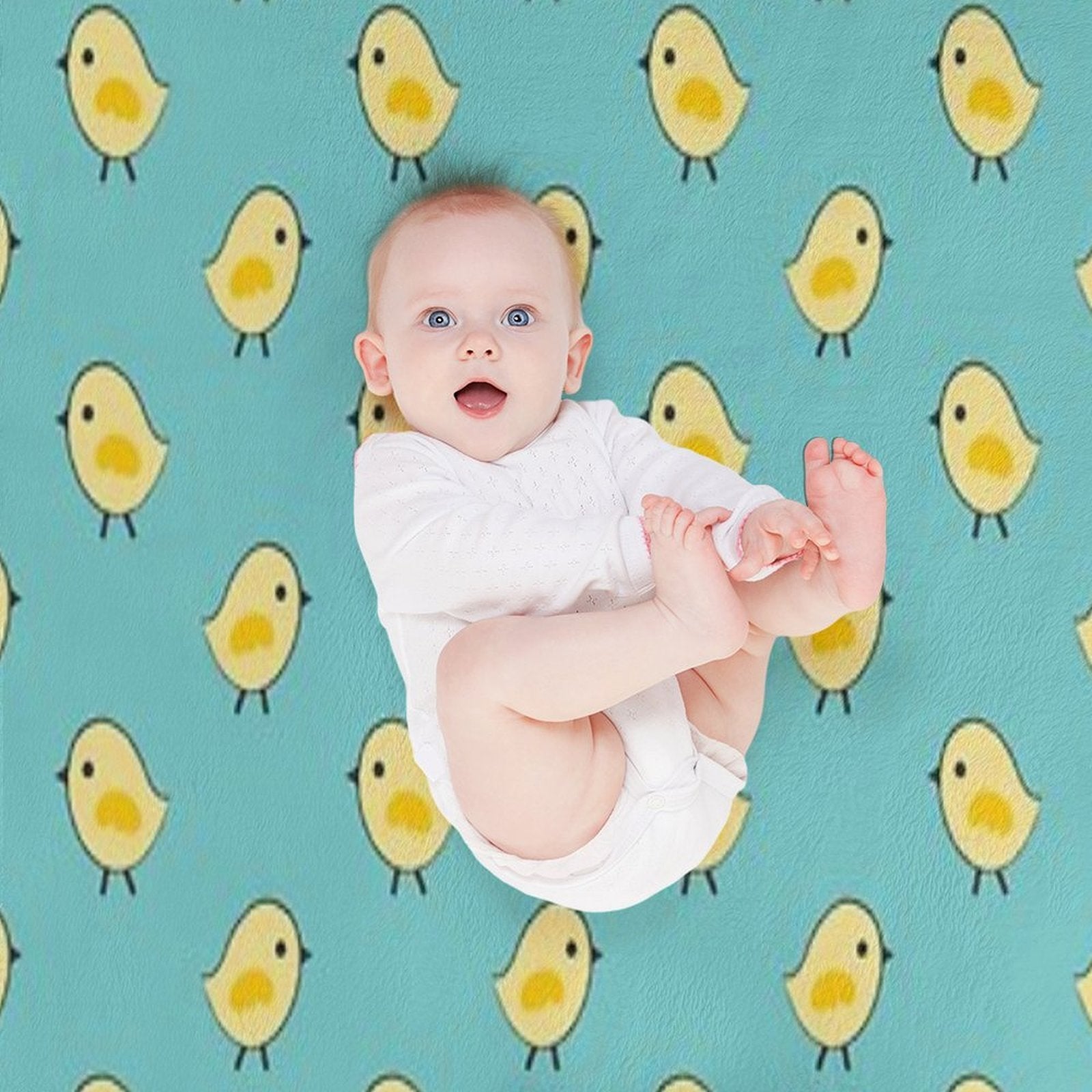 Busy Chicks Pattern - Yellow on Aqua Blue Lightweight Throw Blanket