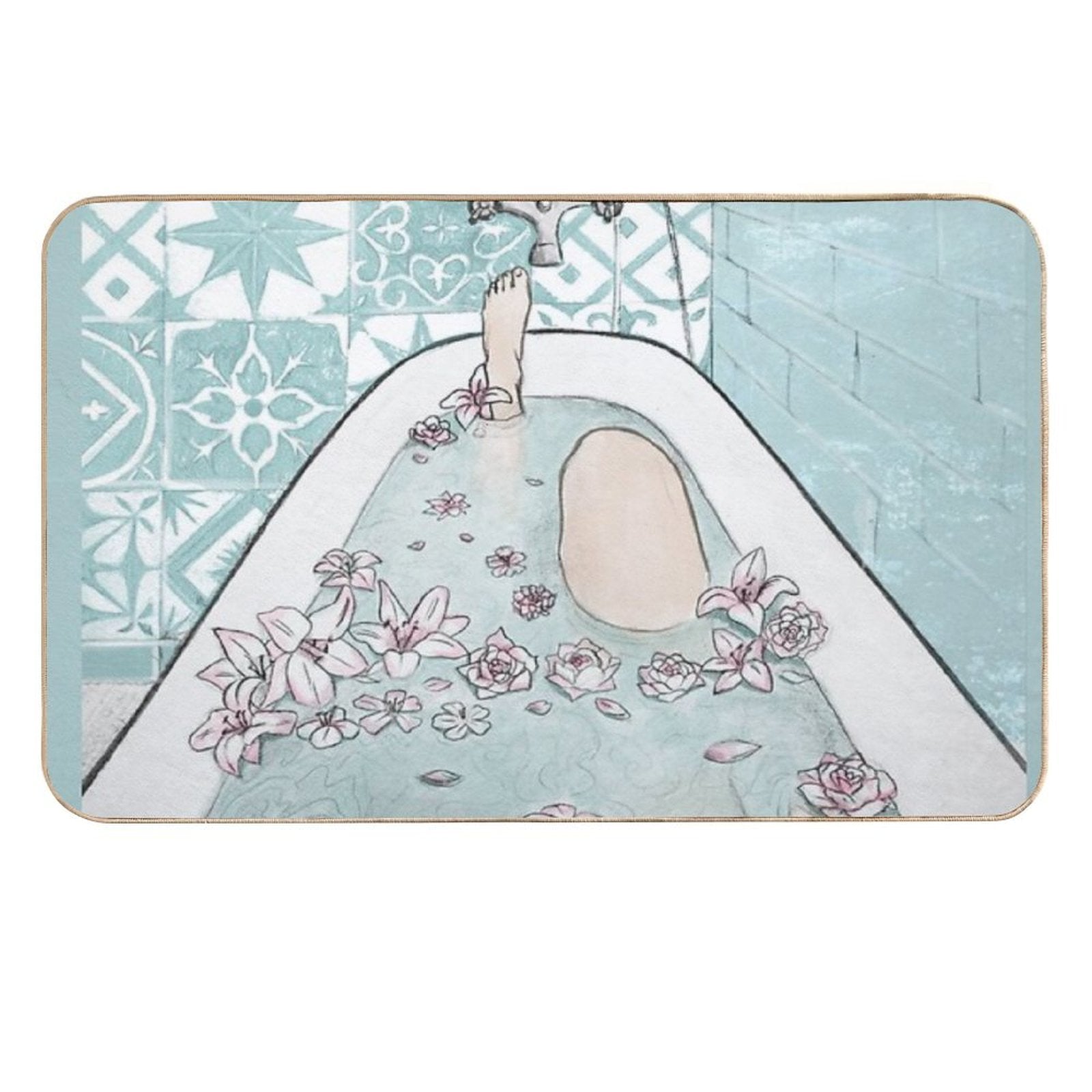 Relaxing Bath in Blue Tones  Repositionable Bath Mat