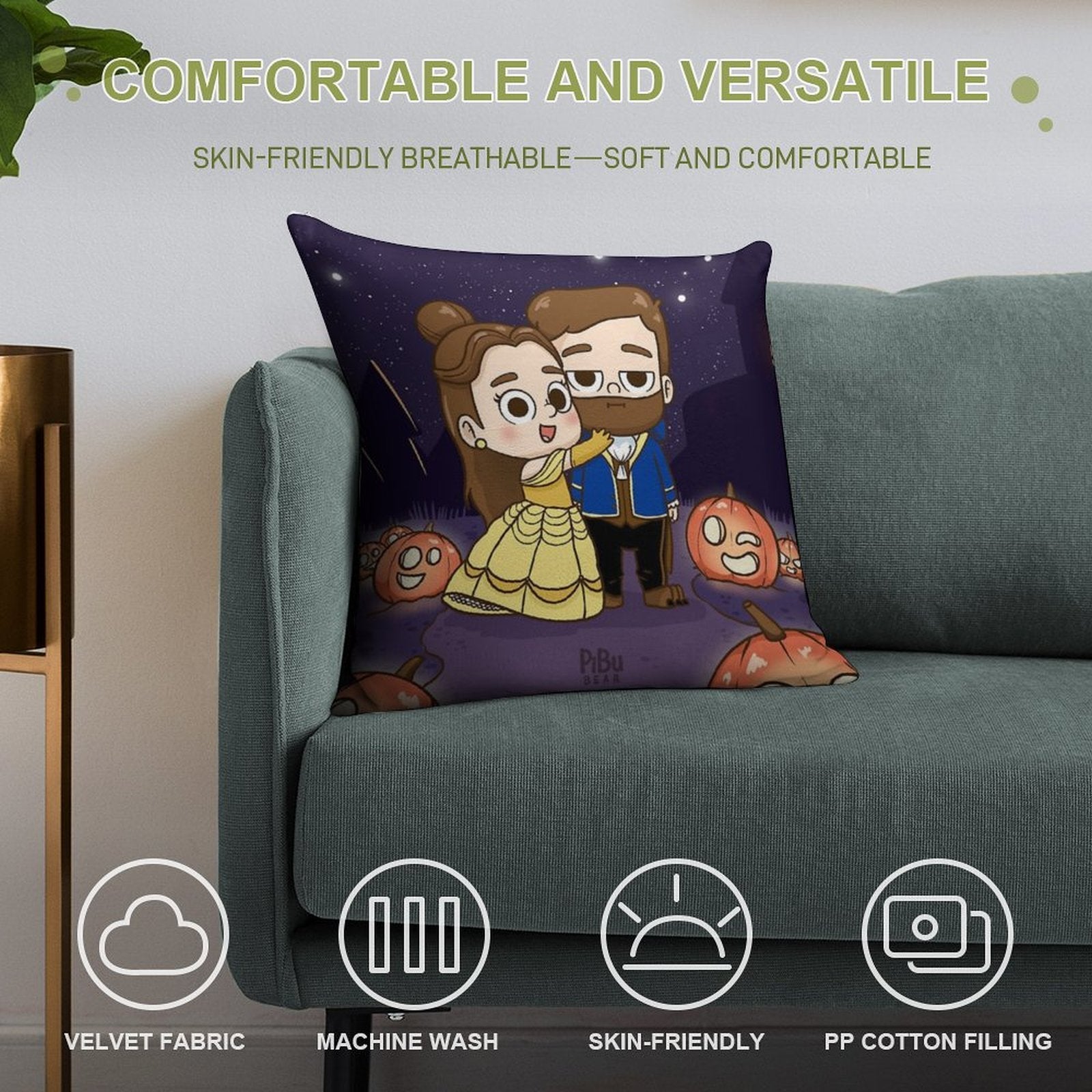 Pibu-beauty And Beast - Pibubear Soft Ultra-Soft Texture Throw Pillow