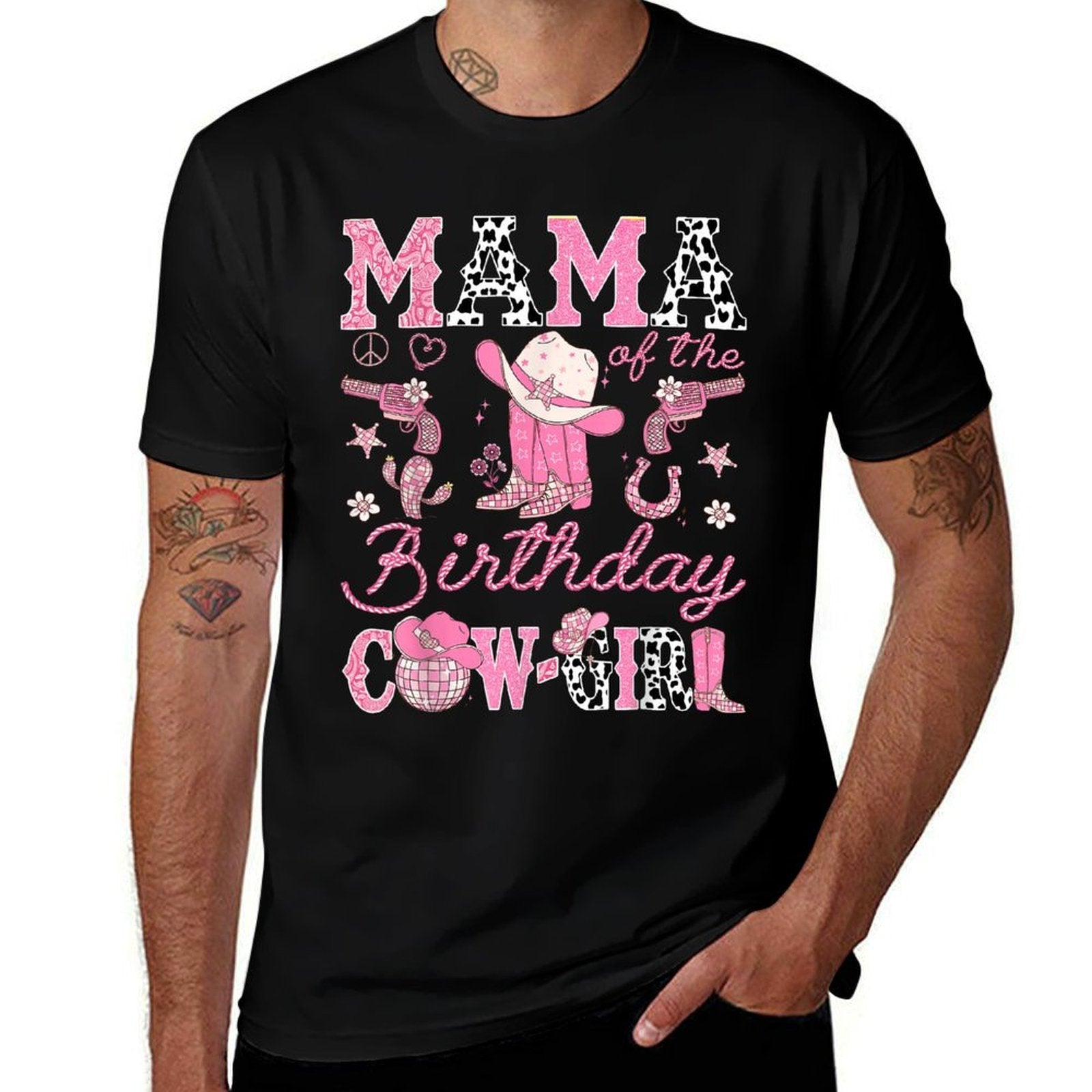 Mama Of The Birthday Cow-Girl Pink Rodeo Western  Summer-ready Fabric T-Shirt
