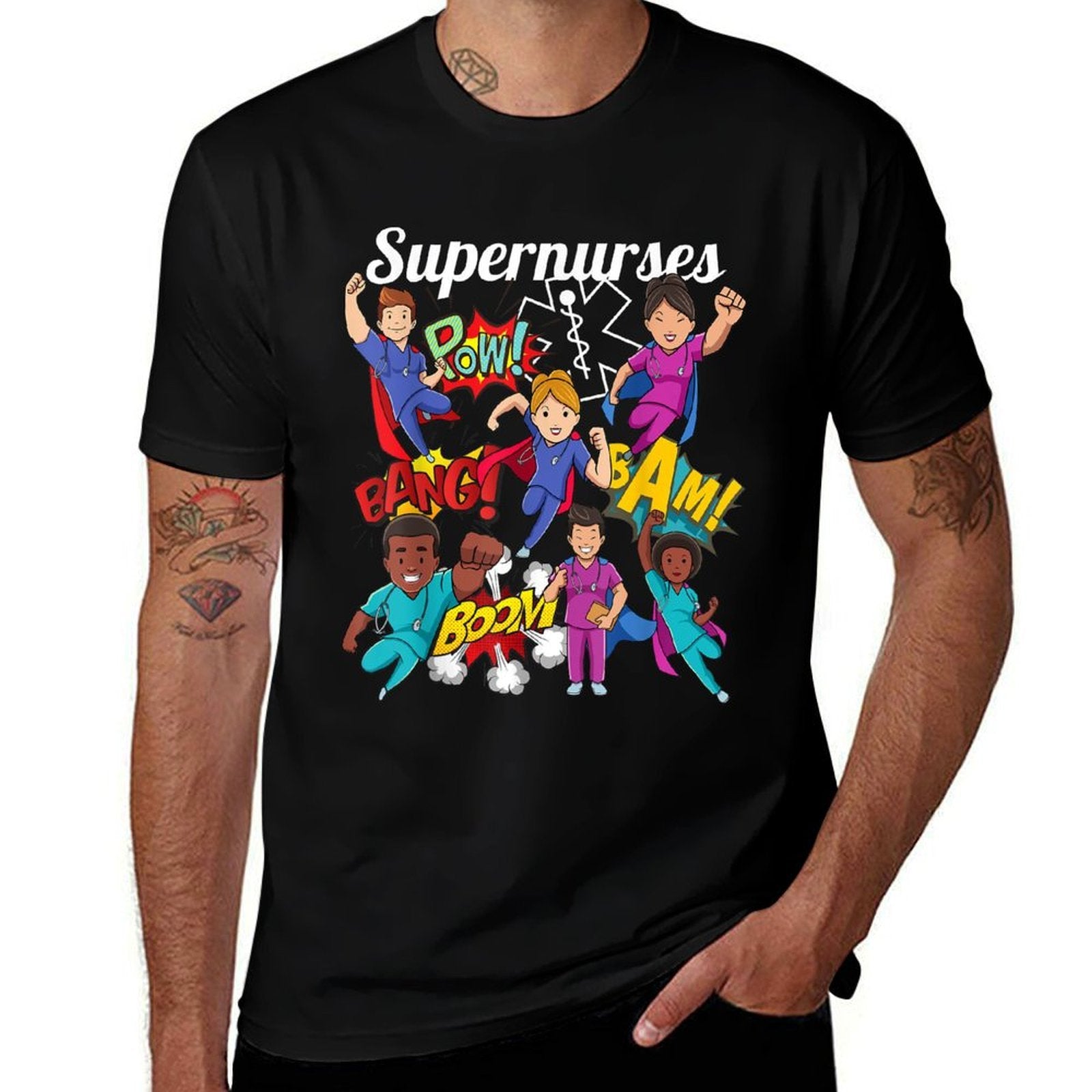 Supernurses Super Hero Comic Superhero Style RN Nursing Gift  Heathered Texture T-Shirt