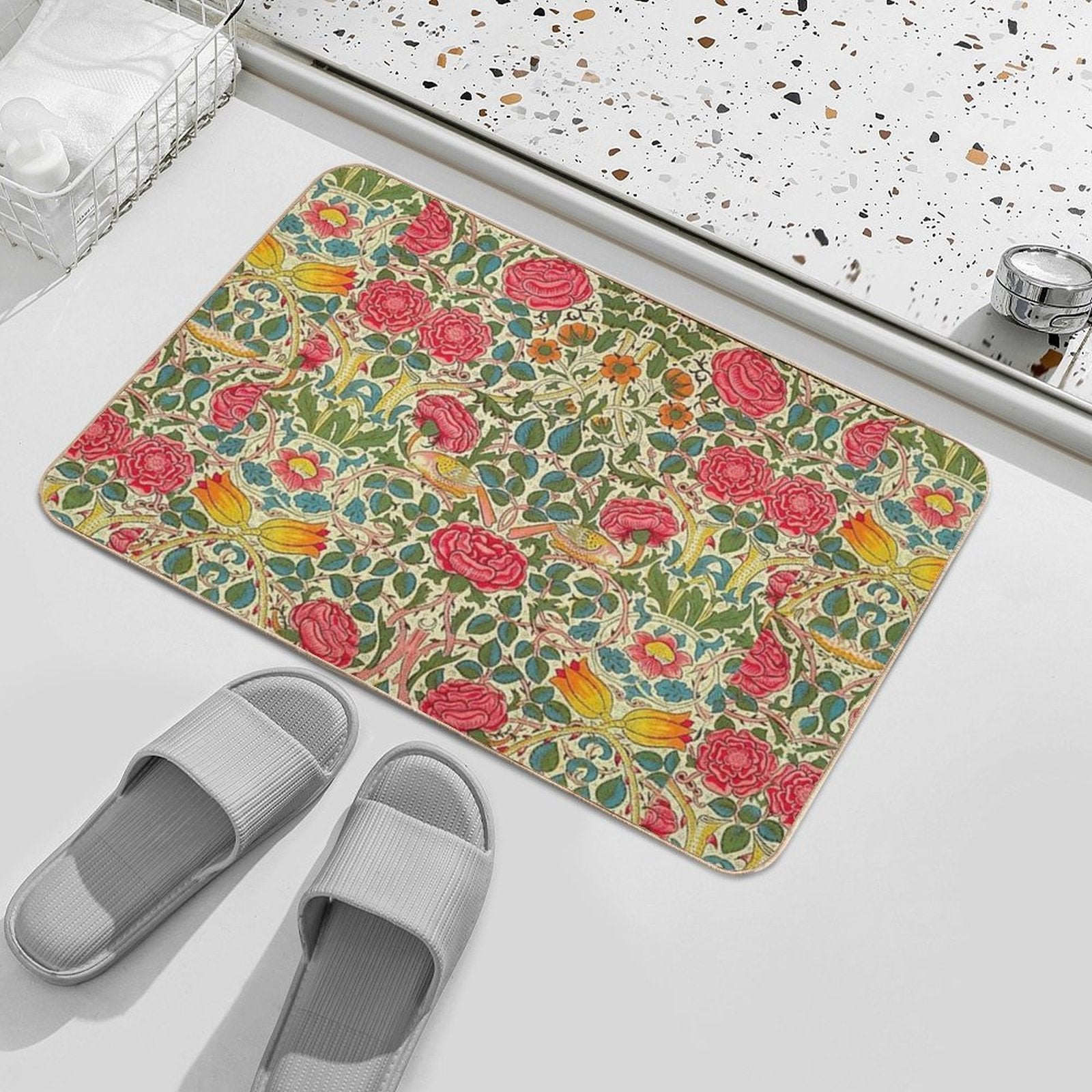 Rose Chintz William Morris Vintage Pattern  High-Traffic Bath Mat