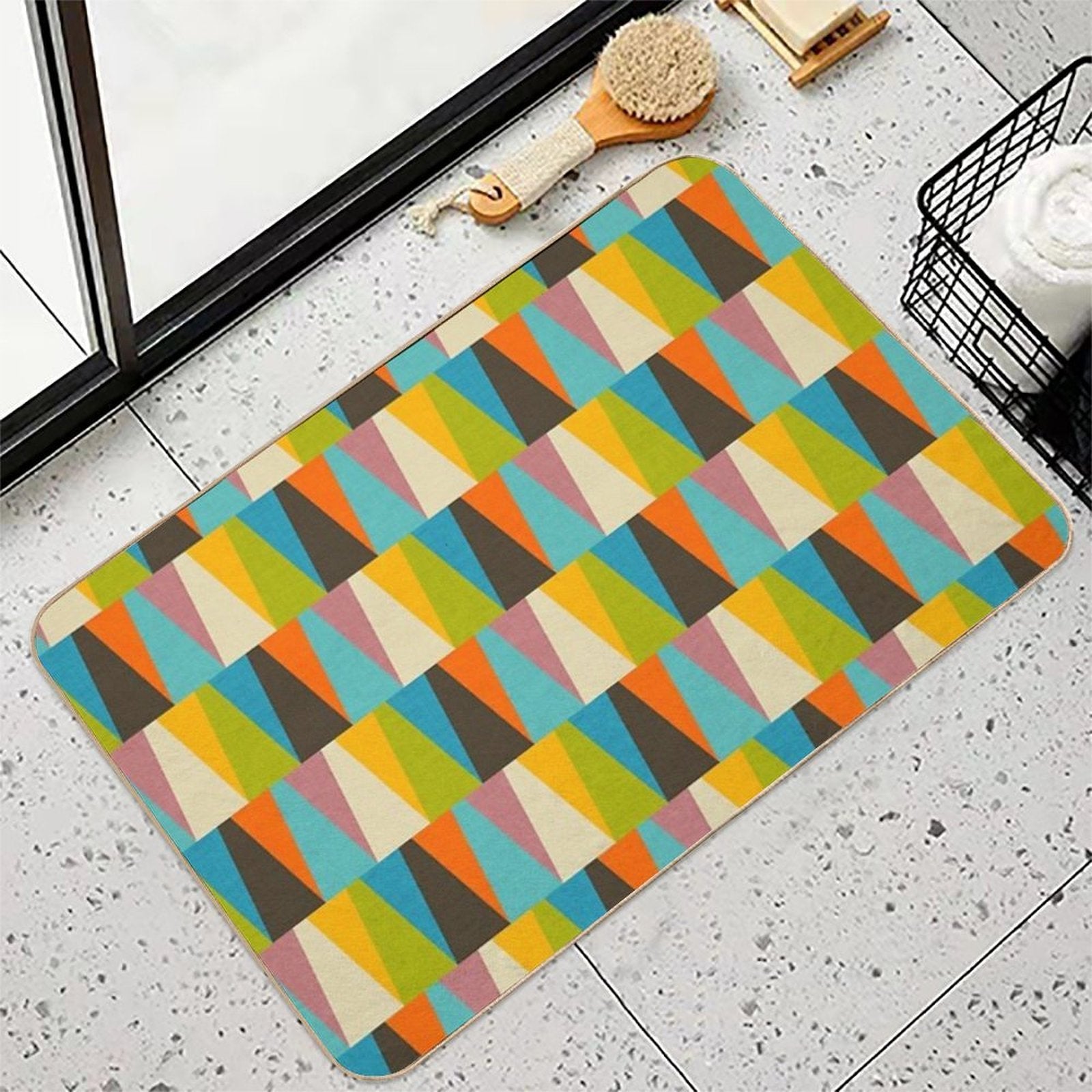 Retro Color Block Triangle Color Happy  Long-Lasting Bath Mat