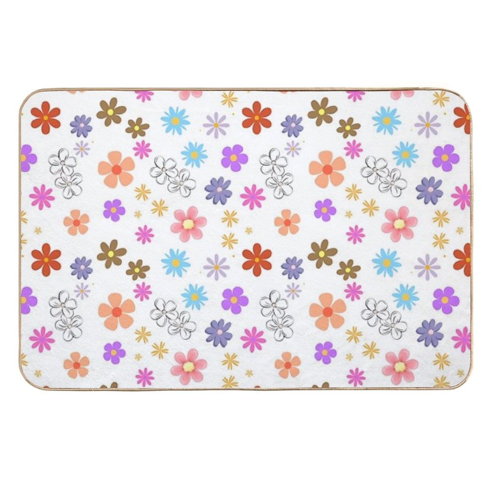 Flowers Design Pattern, Isolated in White Background  Multi-Purpose Bath Mat