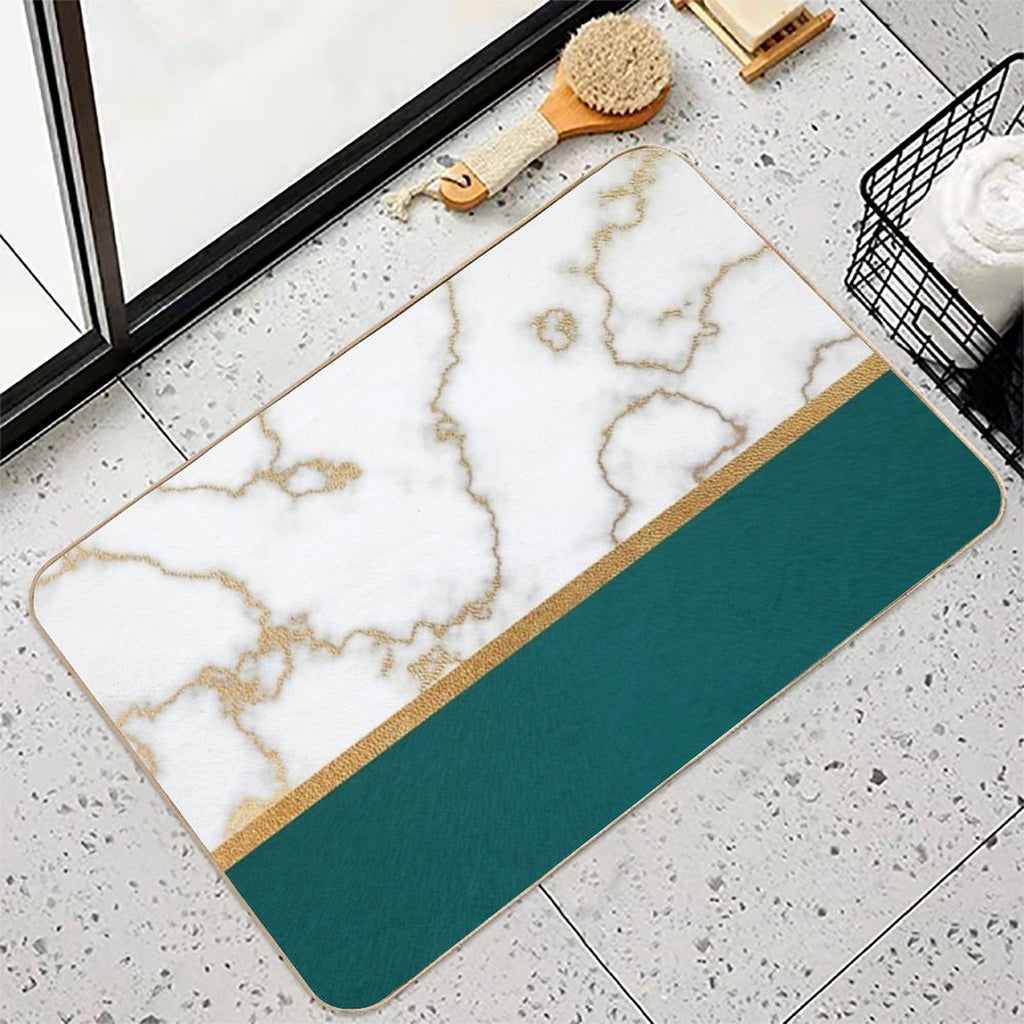Teal White And Gold Marble Design  Non-Slip Bath Mat