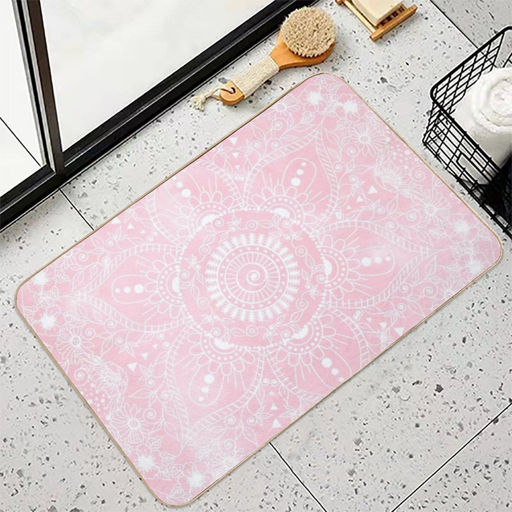 Watercolor White Mandala Flower Pink Design  Absorbent Bath Mat