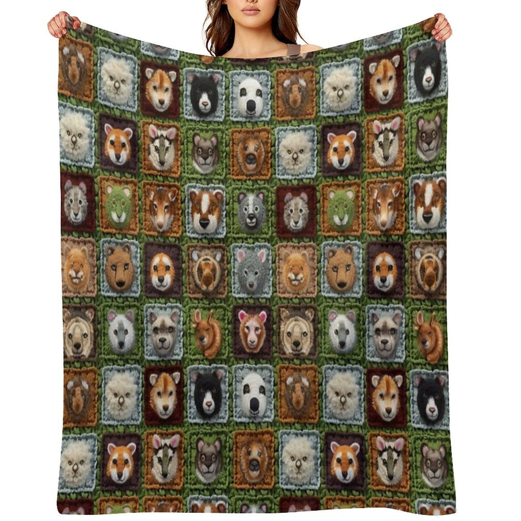 Wildlife Parade Colorful Animal Crochet Seamless Pattern Gift-ready Throw Blanket