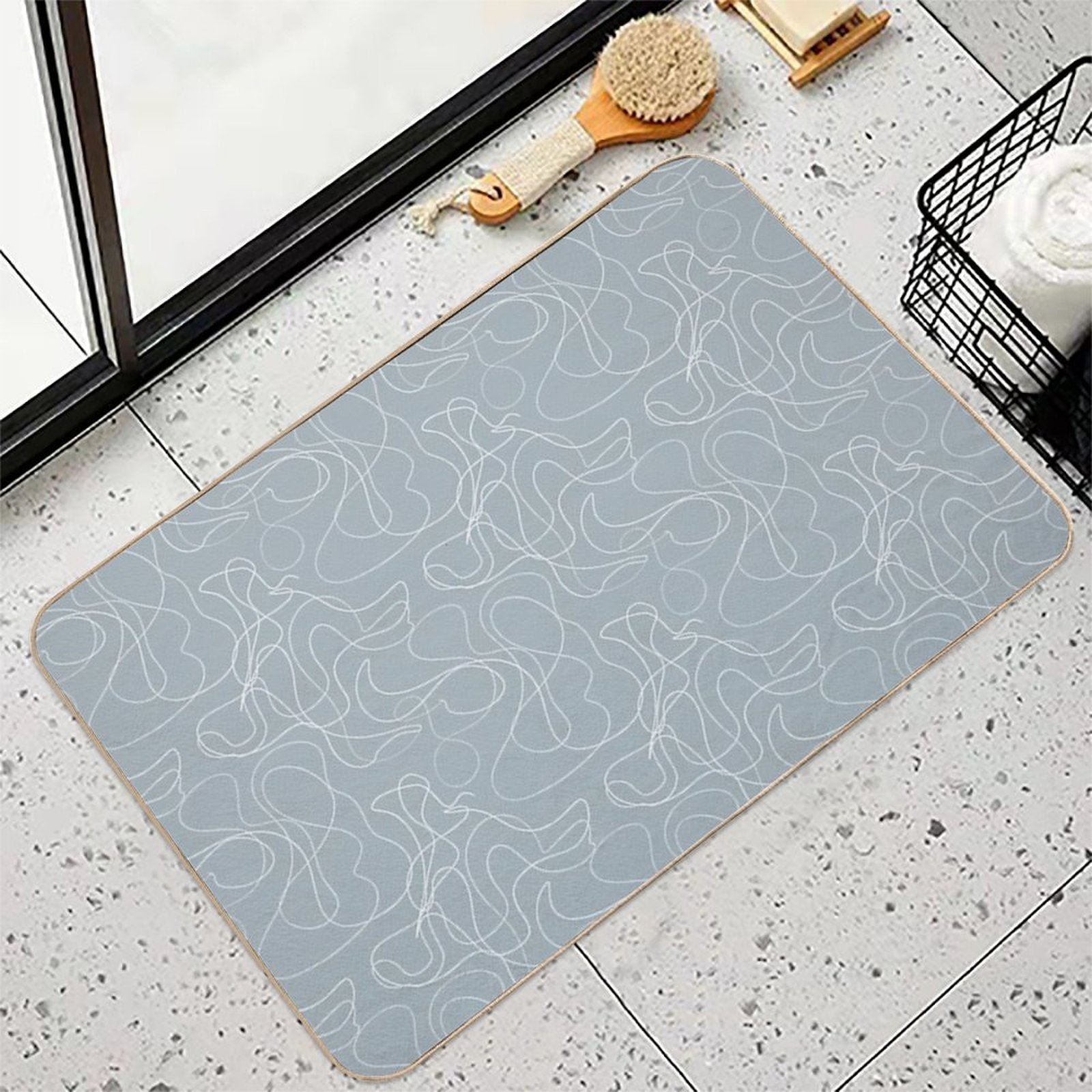 Wavy Scribbles Grey  Non-Slip Bath Mat