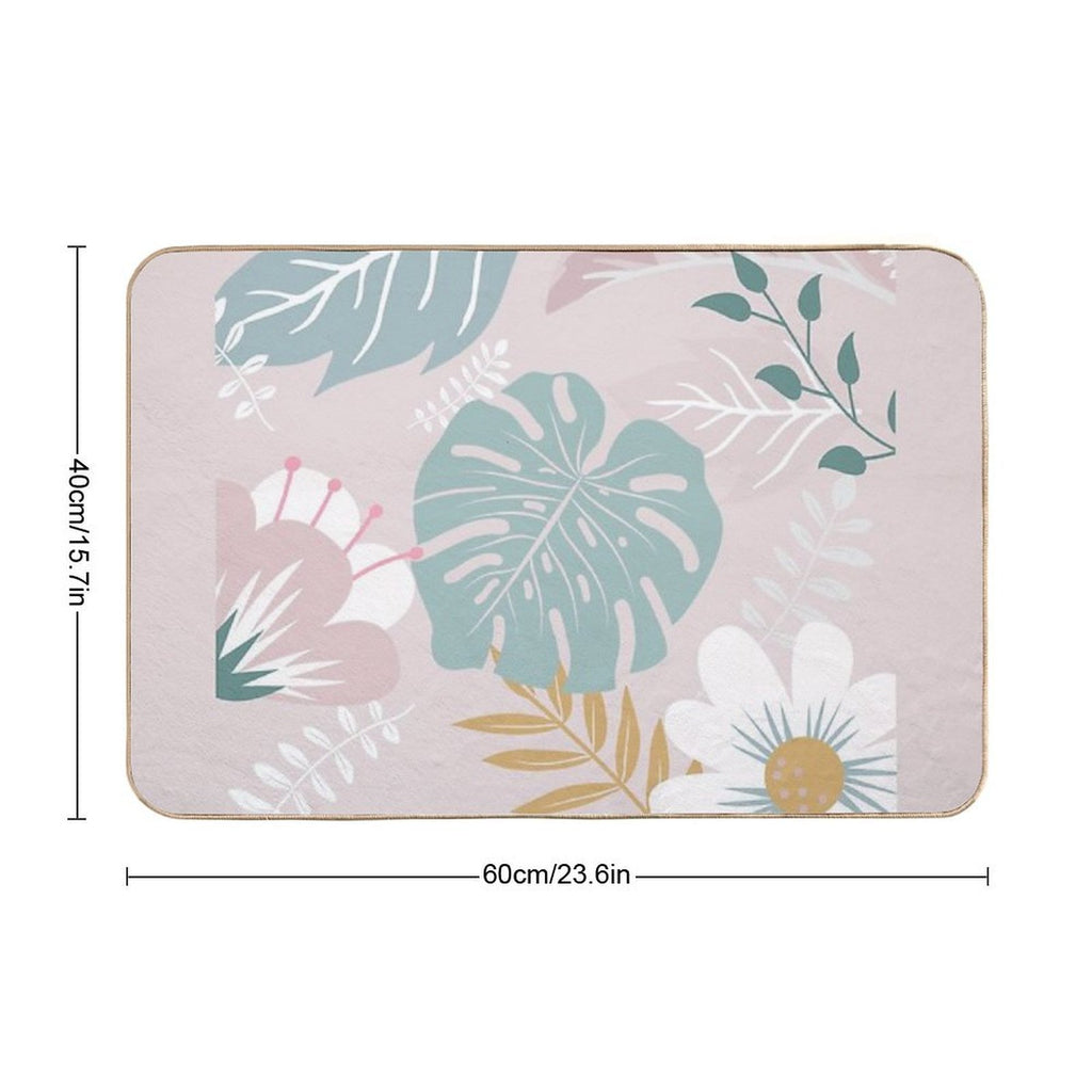 Green And Beige Monstera And Flowers Art  Odorless Bath Mat