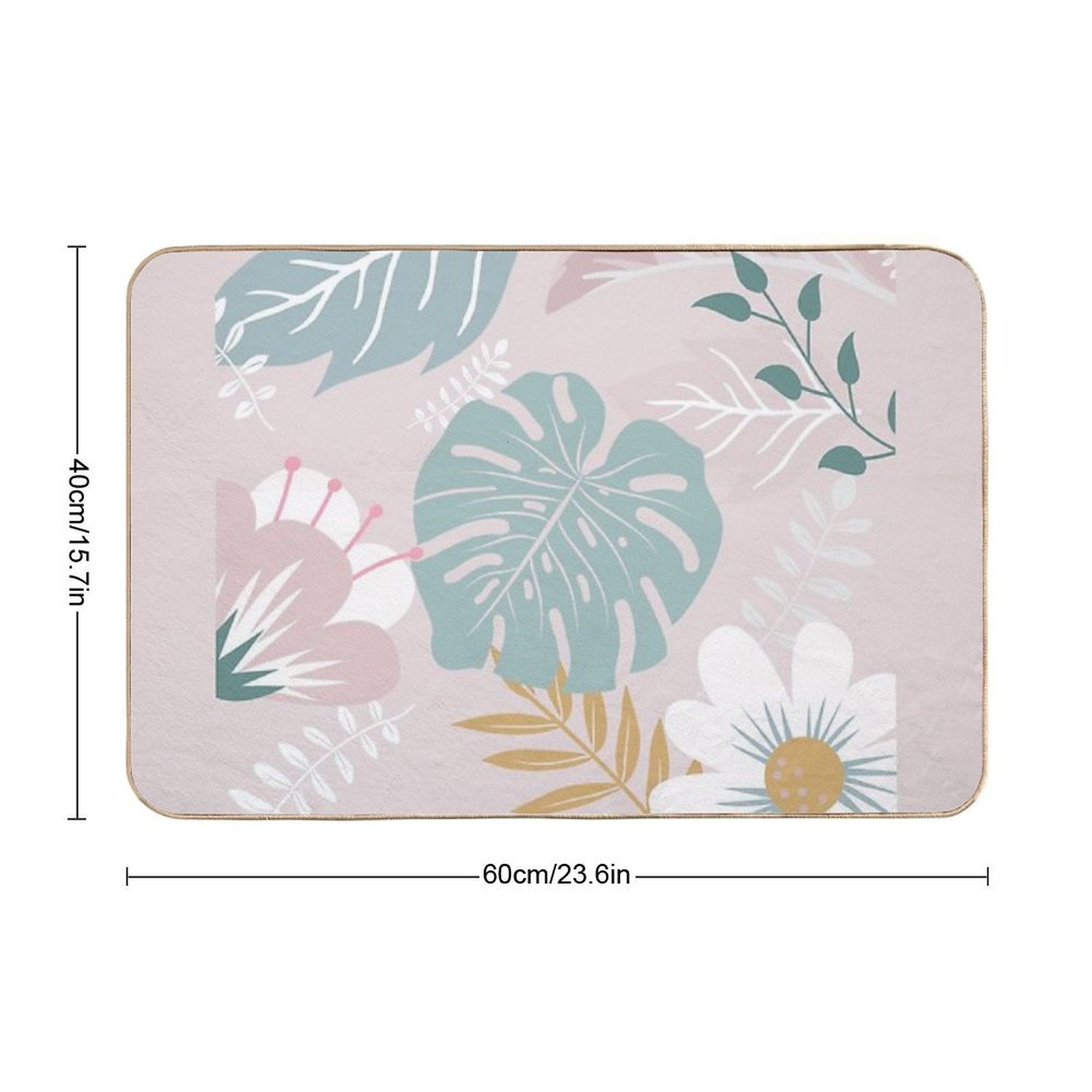 Green And Beige Monstera And Flowers Art  Odorless Bath Mat