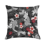 Koi Sakura Blossom in Black Soft Reinforced Edging Throw Pillow