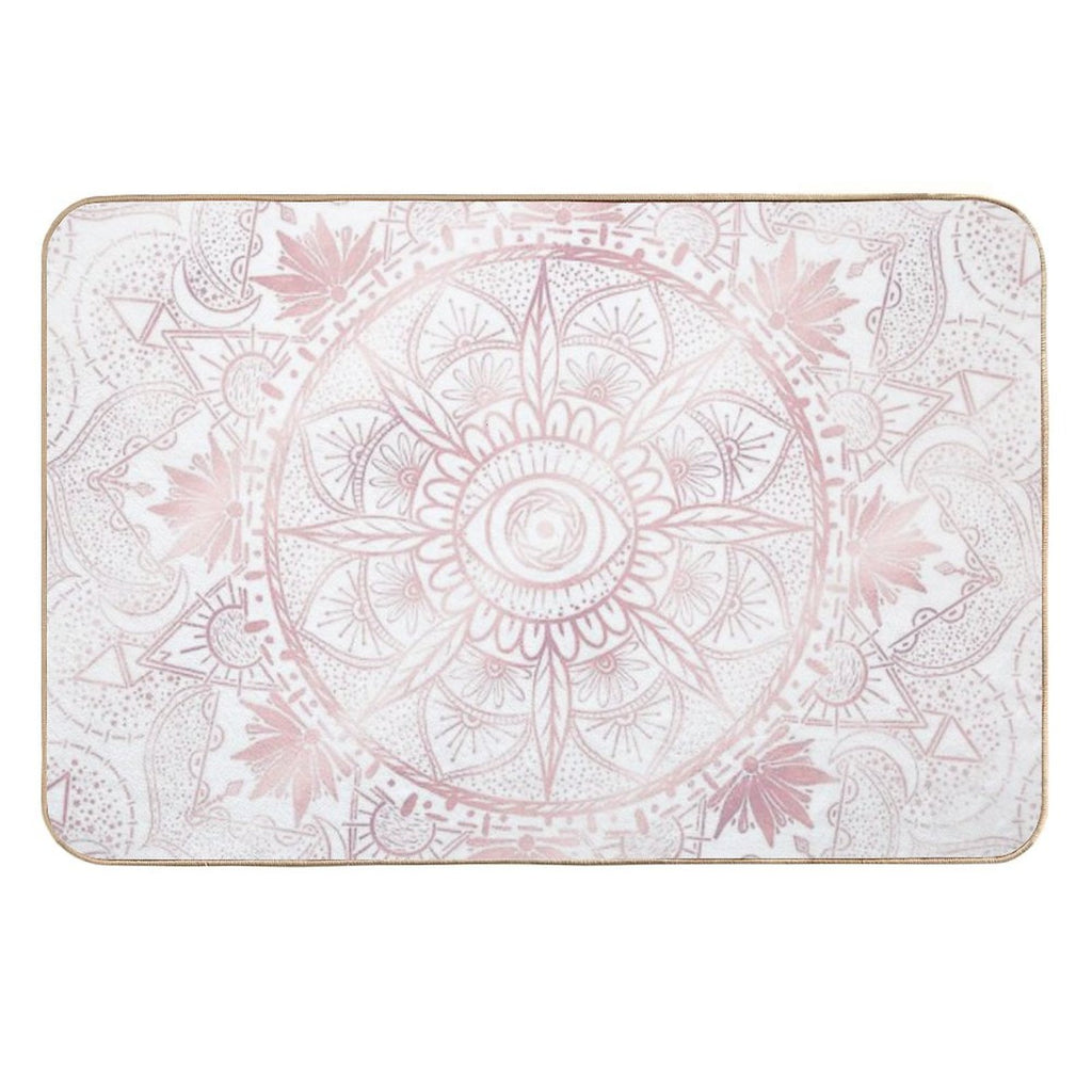 Elegant White Rose Gold Eye Sun Moon Mandala  Non-Slip Bath Mat