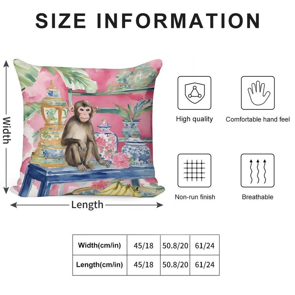 Monkey in Chinoiserie Interior with Bananas Soft Bedroom Essential Throw Pillow