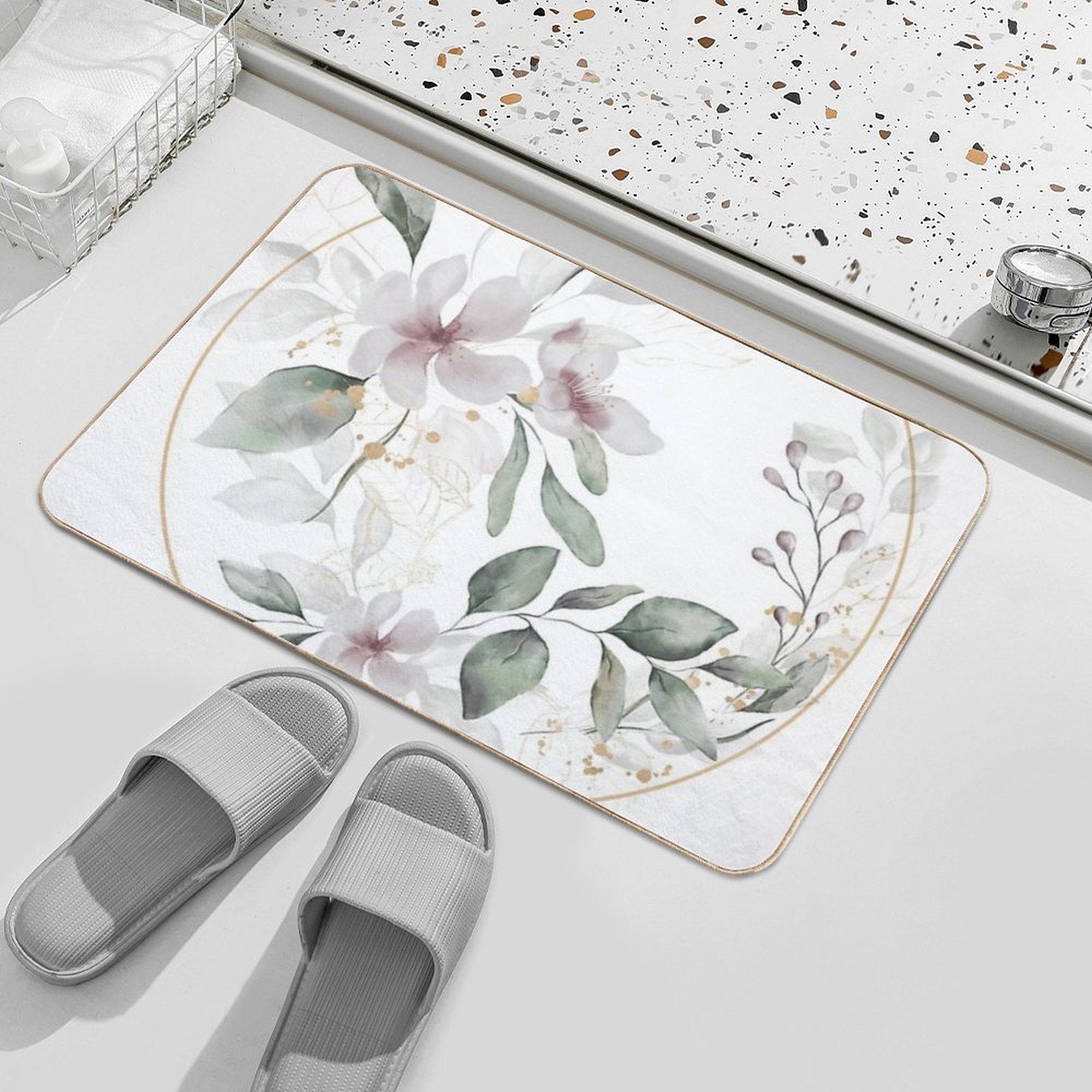 Golden Cicle of Flowers  Eco-Friendly Bath Mat