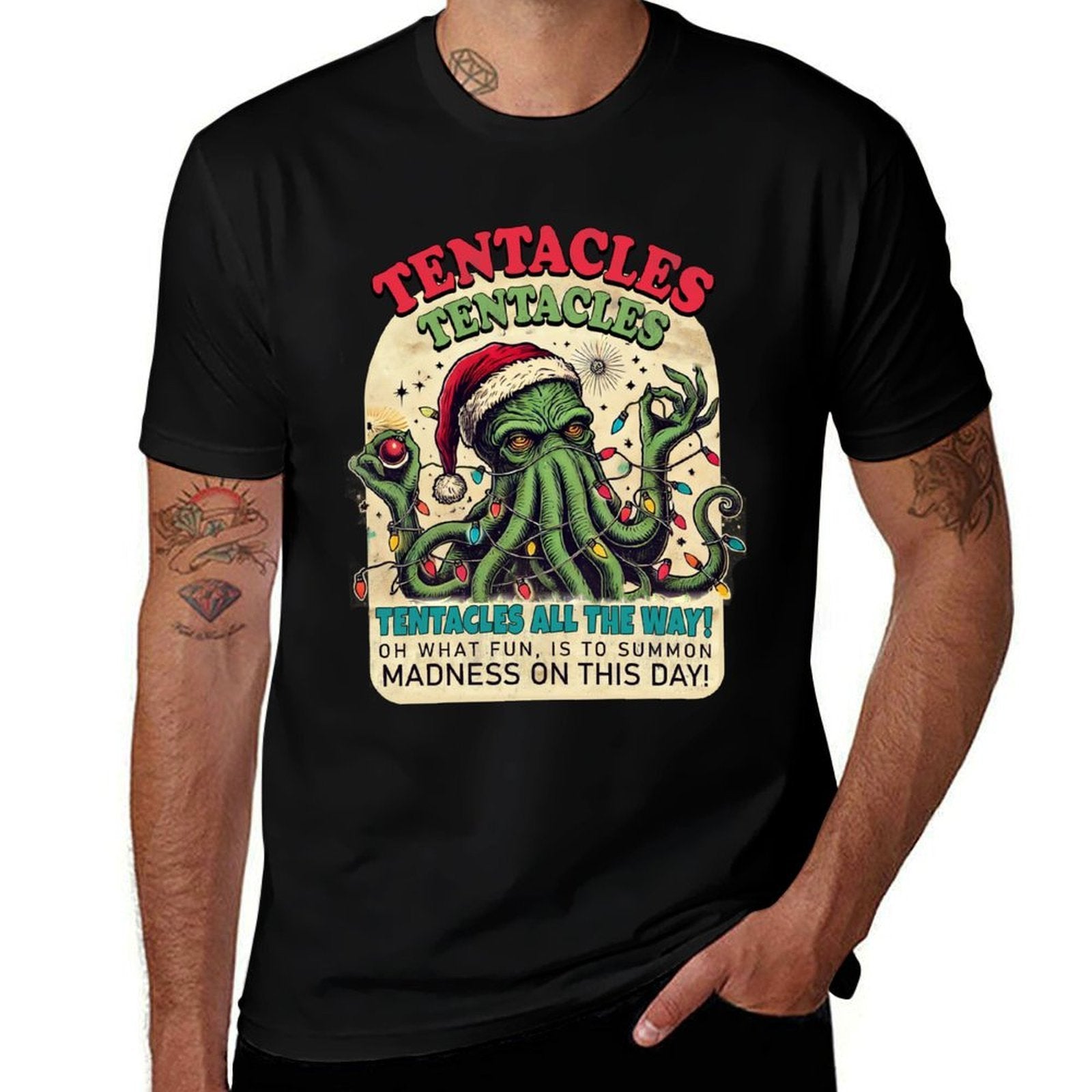 Funny Cthulhu Christmas Tentacles Eldritch Holiday  Heathered Texture T-Shirt