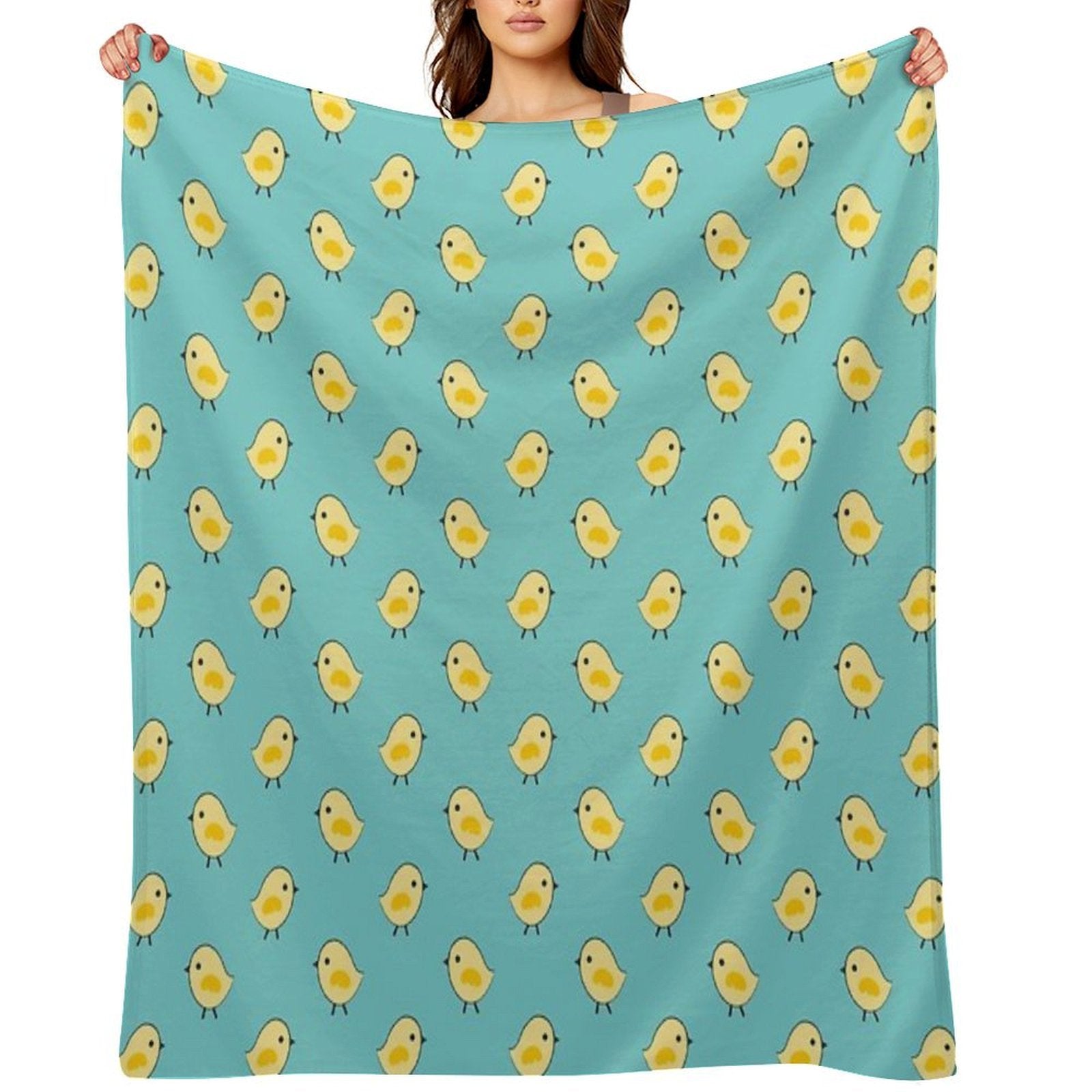 Busy Chicks Pattern - Yellow on Aqua Blue Easy Care Throw Blanket