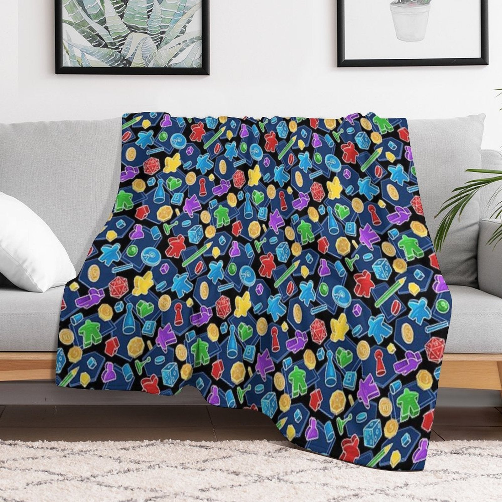 Tabletop Board Game Pieces Pattern Plush Throw Blanket