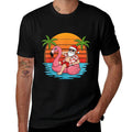 Funny Christmas in July Flamingo Santa  Tagless Design T-Shirt