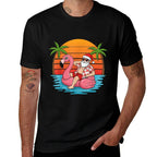 Funny Christmas in July Flamingo Santa  Tagless Design T-Shirt