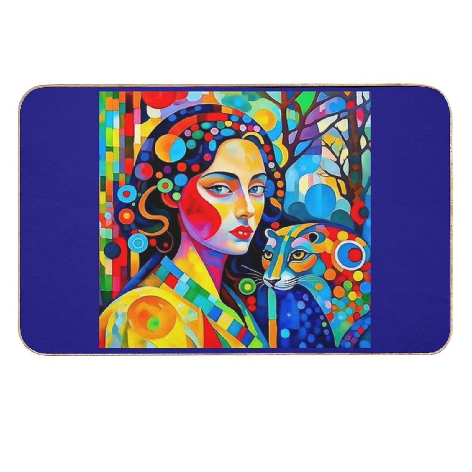 A Woman And A Leopard.  Fade-Resistant Bath Mat