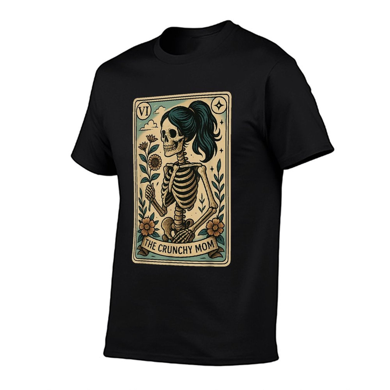 Crunchy Mom Tarot Card Skeleton Mothers Day Mama  High-quality Stitching T-Shirt
