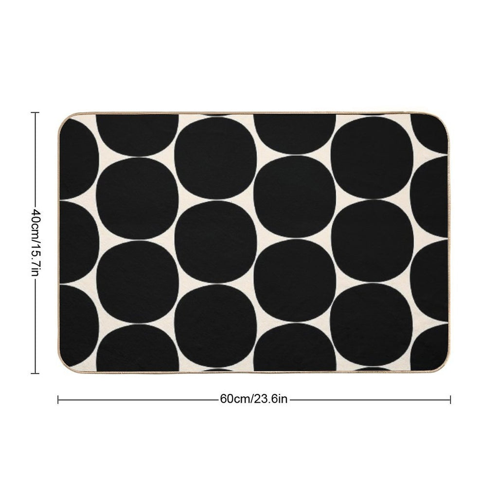 Mid-Century Mod Minimalist Dot Pattern in Black And Almond Cream  Non-Slip Bath Mat