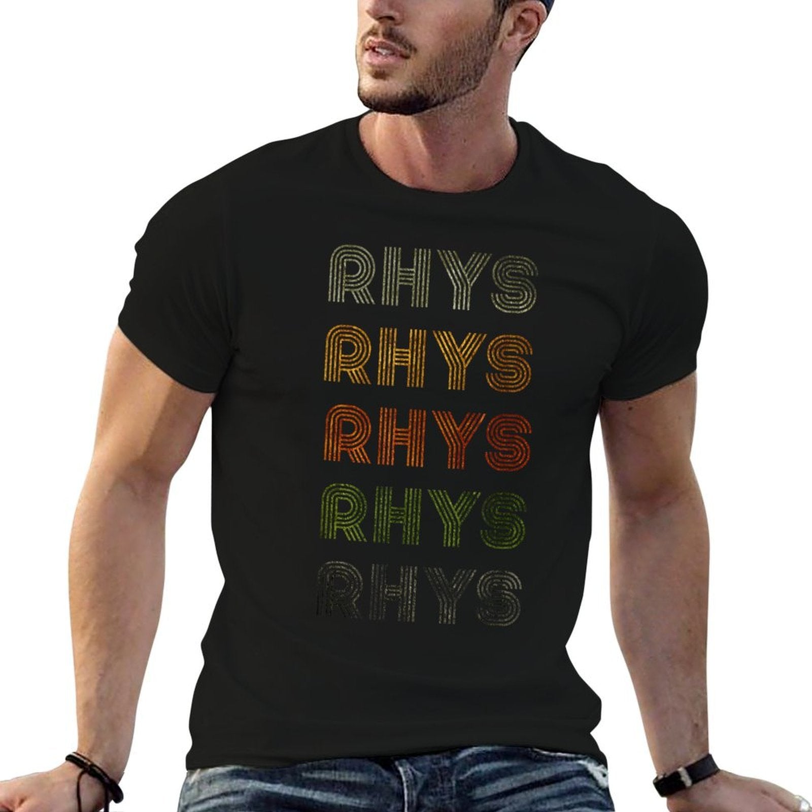 Love Heart Rhys GrungeVintage Style Black Rhys  Ribbed Collar T-Shirt