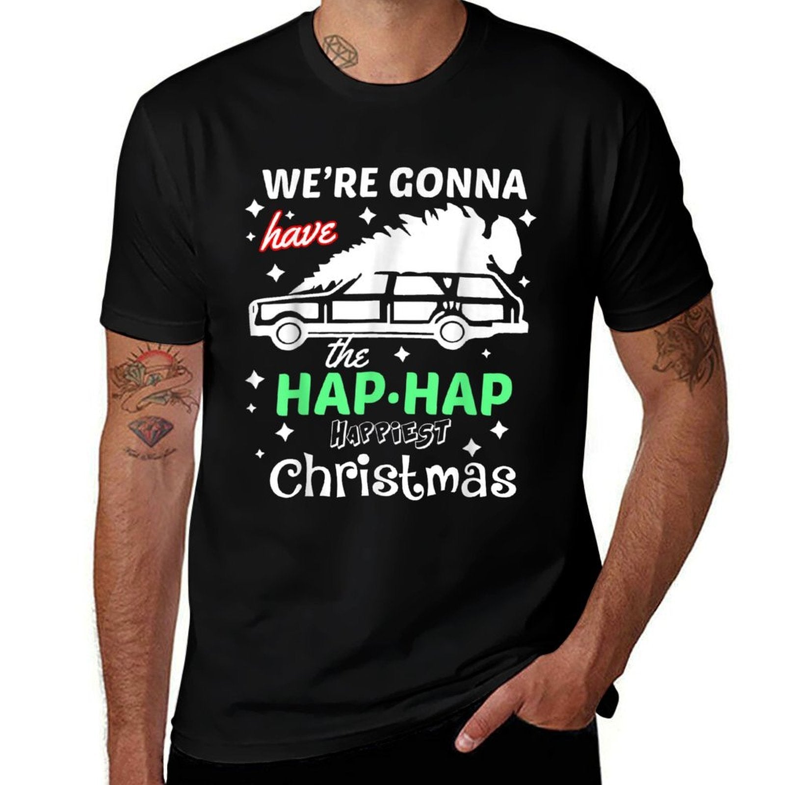 Were Gonna Have The Hap Hap Happiest Christmas - Unisex-Adults, Red, Small,, Cotton 50 Polyester 50  Graphic-printed T-Shirt