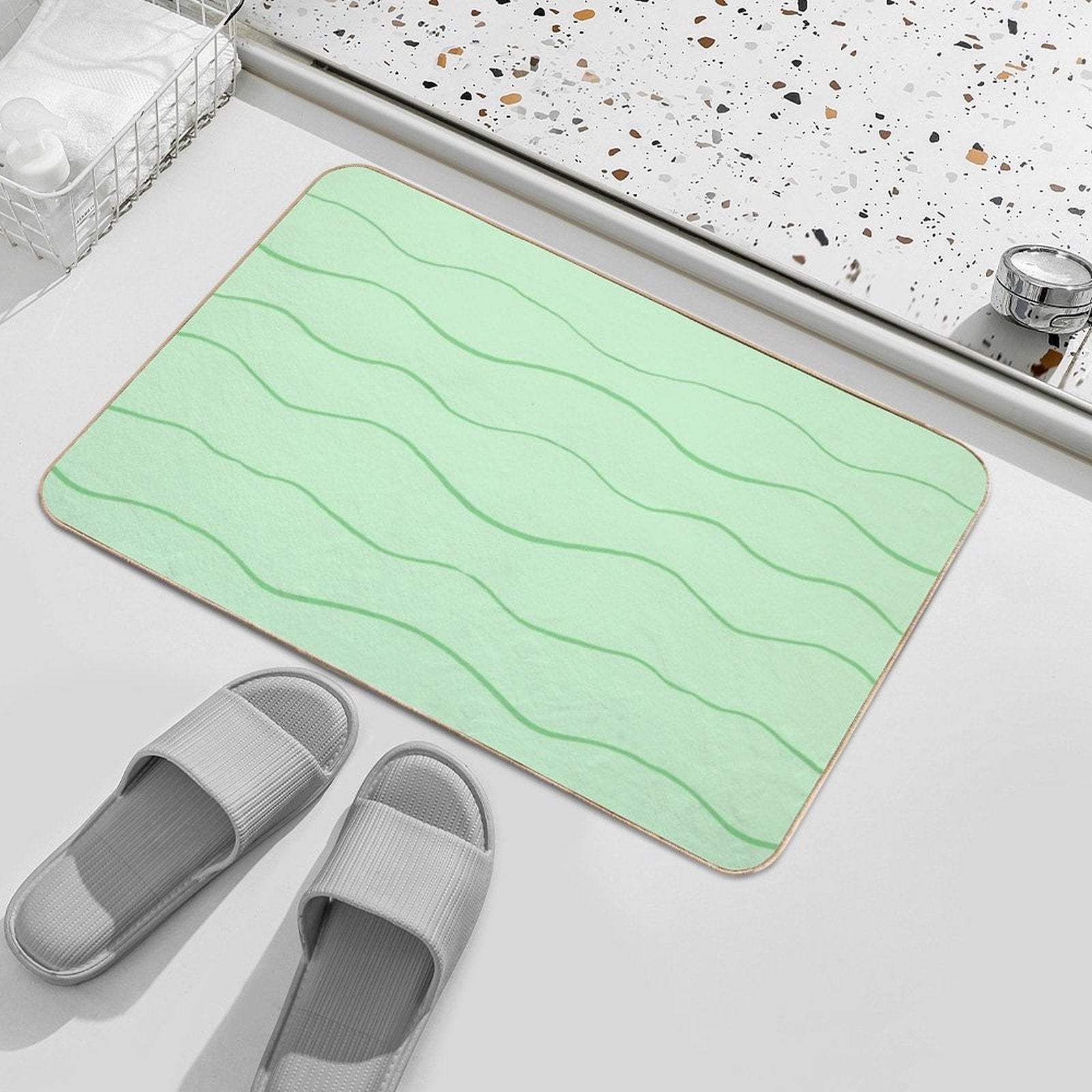 Pastel Green Waves  Anti-Trip Bath Mat