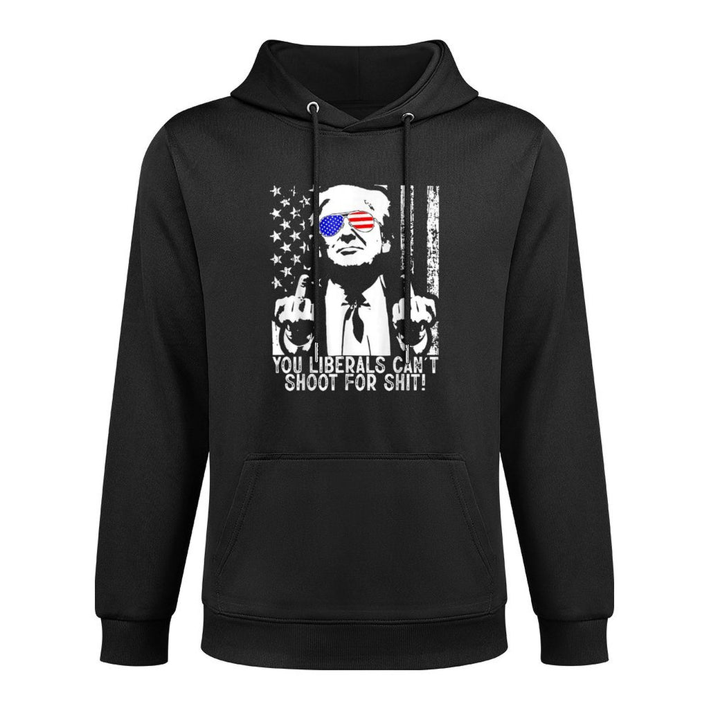 Trump You Liberals Can&#39;t Shoot For Shit American USA Flag Medium-Weight Fabric Hoodie