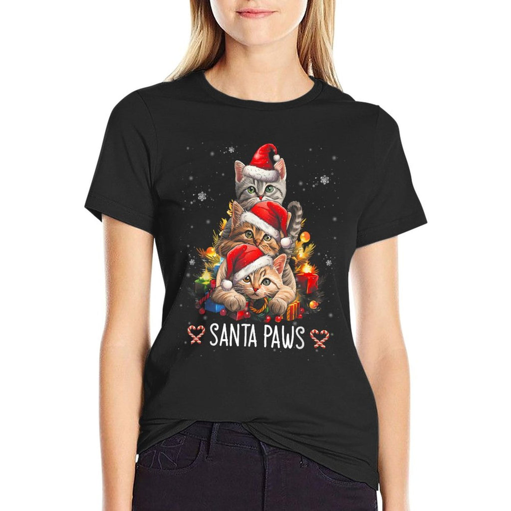 Santa Paw And Claw Santa Cat Christmas Tree Lights Cat Lover Men Women Kids  Heathered Texture T-Shirt