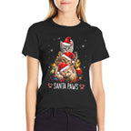 Santa Paw And Claw Santa Cat Christmas Tree Lights Cat Lover Men Women Kids  Heathered Texture T-Shirt