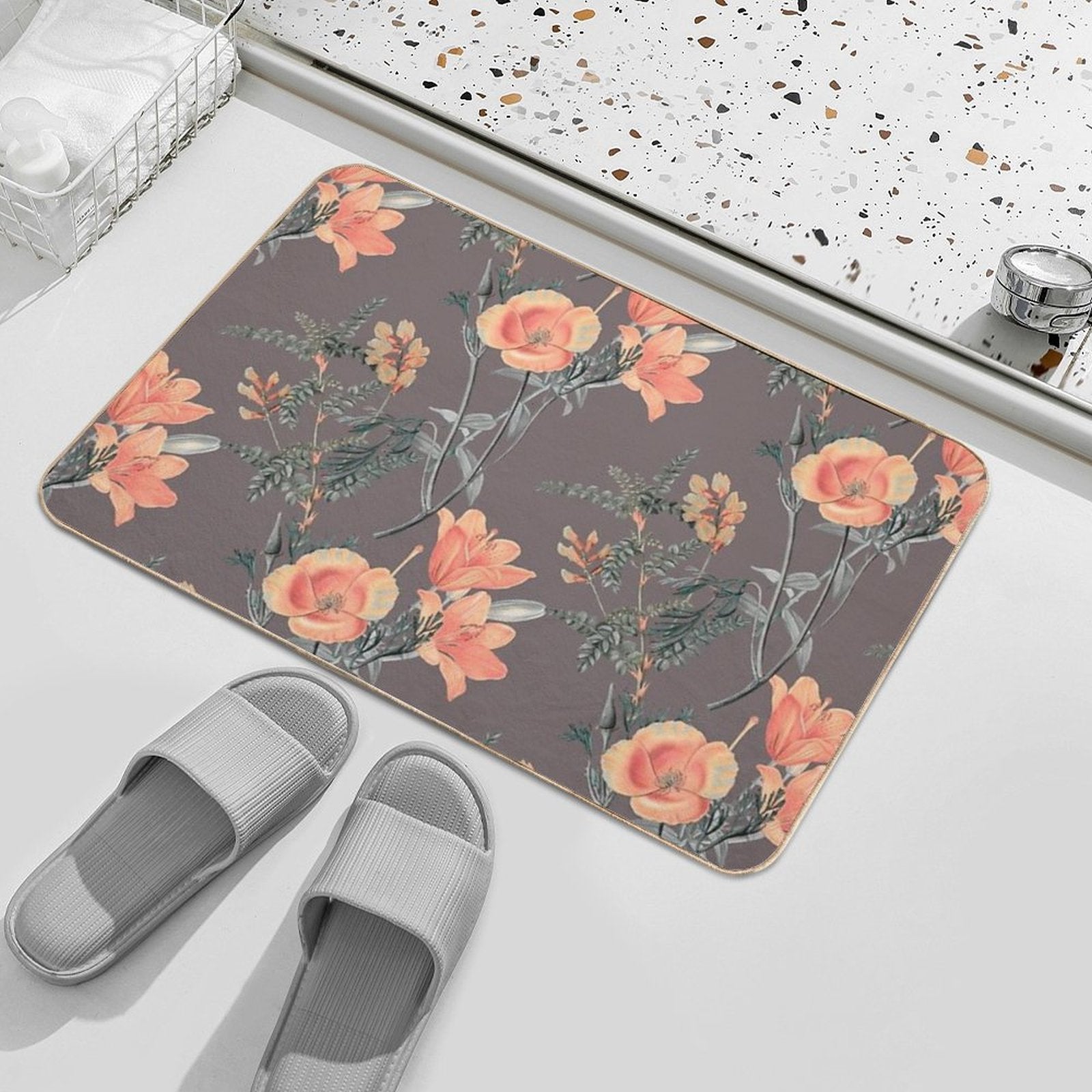 Vintage Orange Flowers Pattern  Stain-Proof Bath Mat