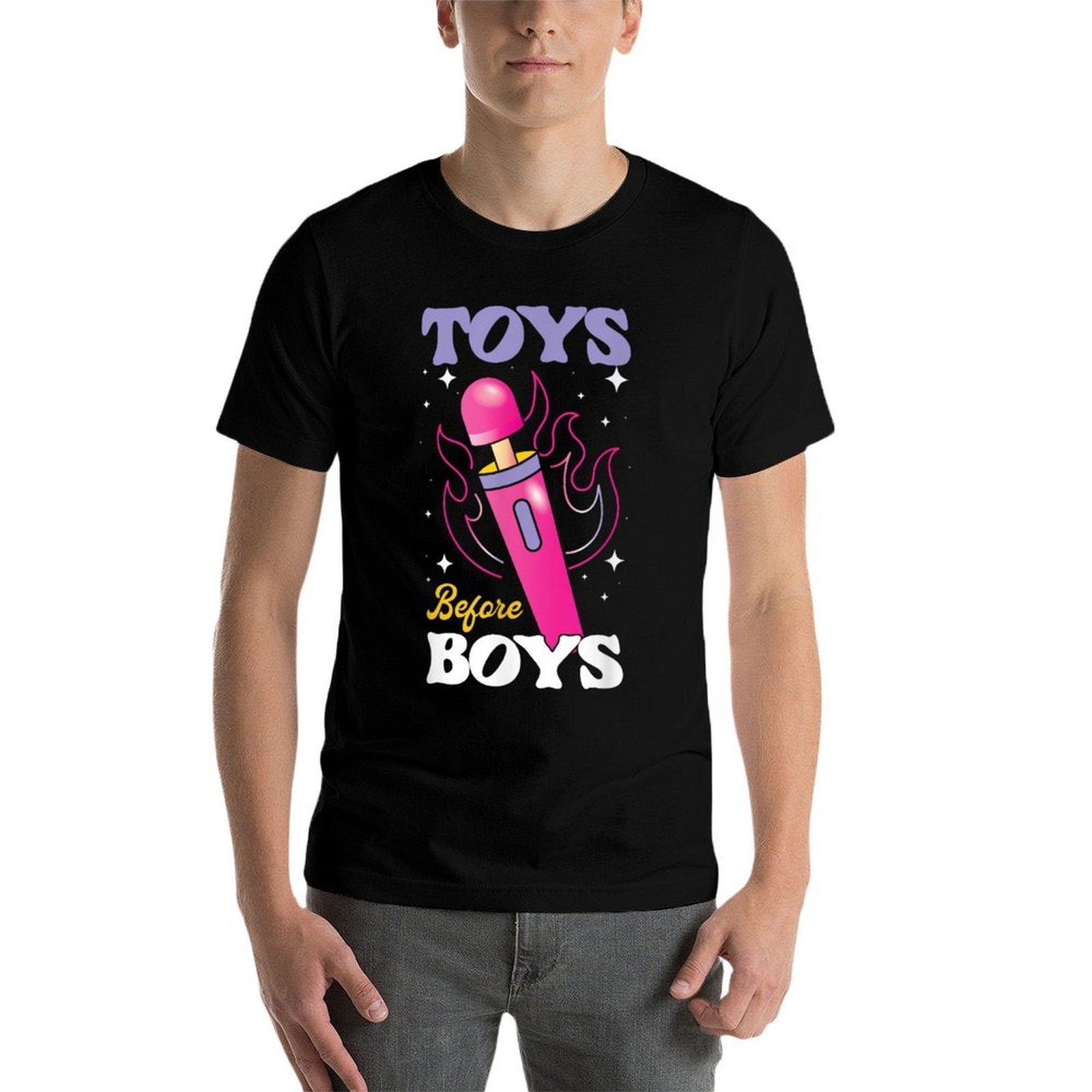 Funny Toy in Front of Boys  Humour for Adults  Rolled Sleeves T-Shirt