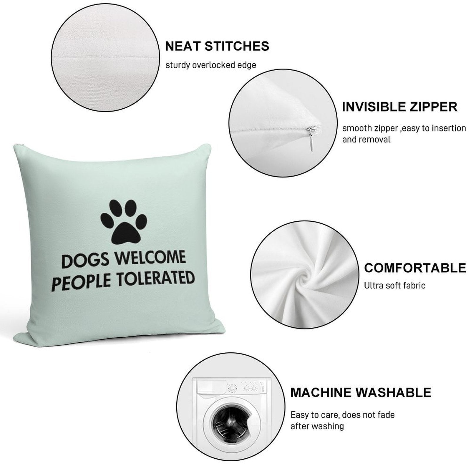 Dogs Welcome People Tolerated Soft Short Plush Fabric Throw Pillow