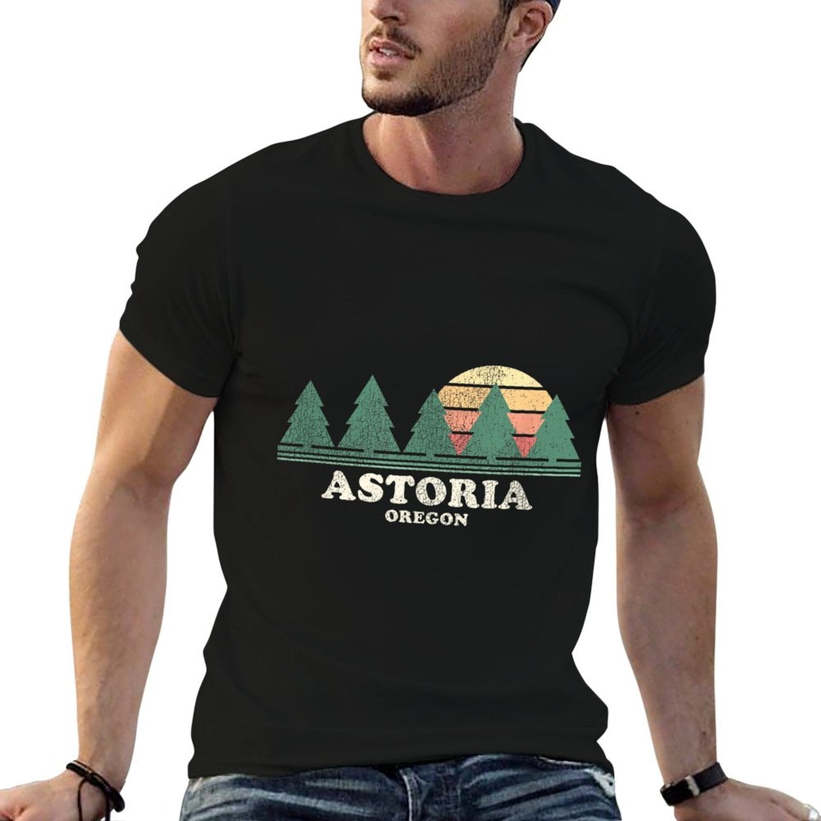 Astoria OR Vintage Throwback Retro 70s Design  Fade-proof Color T-Shirt