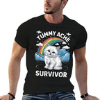 Oddly Specific Meme Stomach Ache Funny Black Tummy Ache Survivor Cat  Vintage-inspired T-Shirt