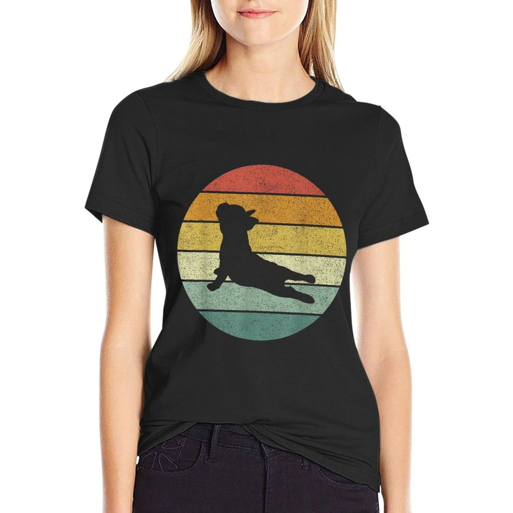 Vintage Retro French Bulldog Yoga Funny French Bulldog for Men Women Girls Kids  Rolled Sleeves T-Shirt